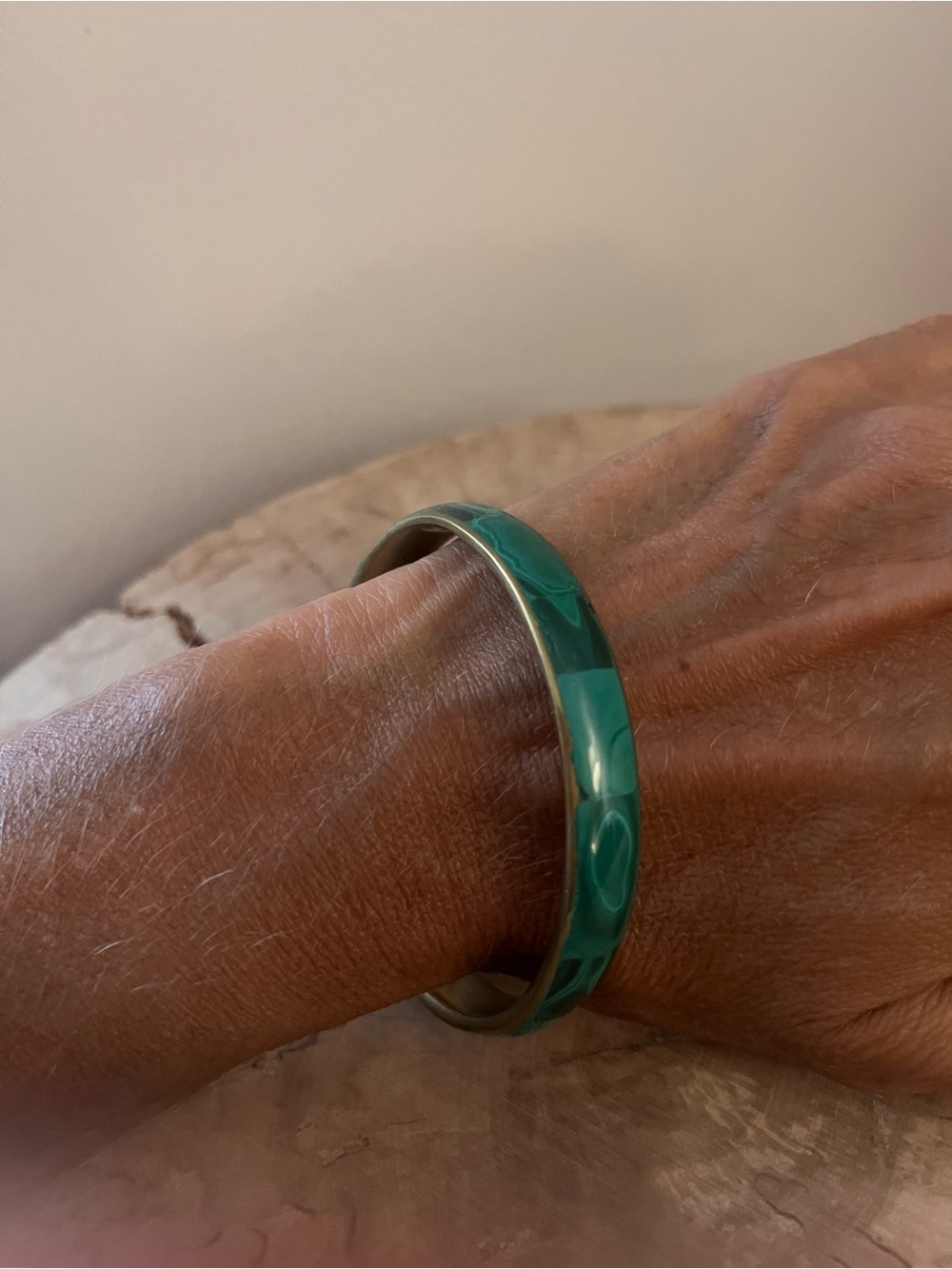 Green Malachite Inlayed Brass Bangle Bracelet